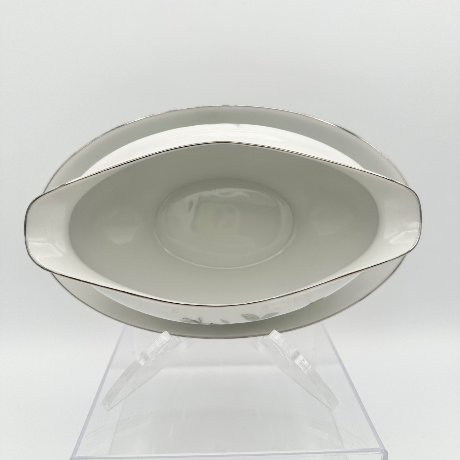 Sone China GRAY PEARL PLATINUM TRIM Gravy Boat Att. Underplate Roses #1873 Japan