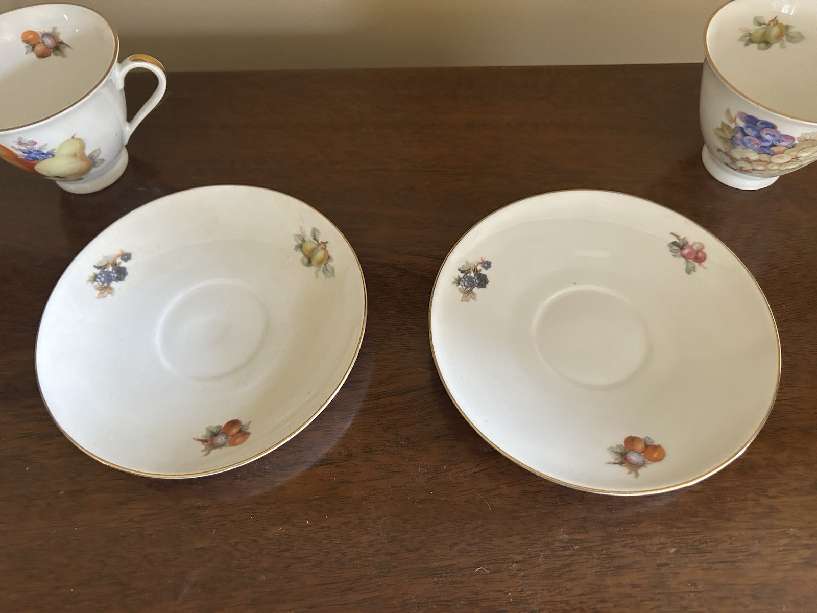 Germany Porcelain Fruit Pattern Cup & Saucer Set Four-Piece White Multicolor