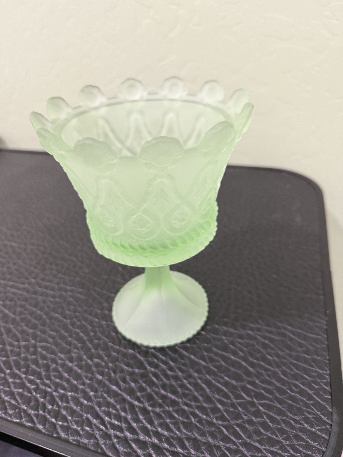 Fostoria Glass Frost Chantilly Green Hapsburg Candy Dish No Lid