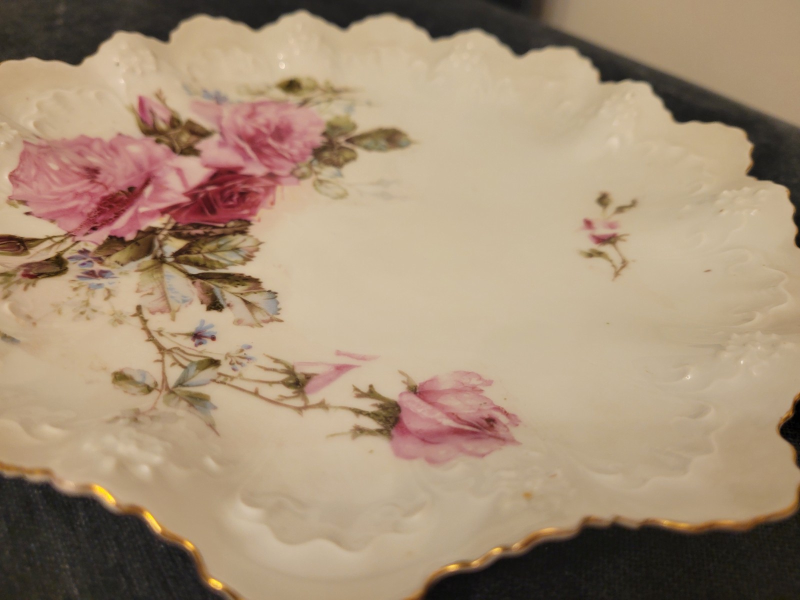 RS Prussia Antique 9″ Porcelain Plate Scalloped Floral Pink Roses 2282