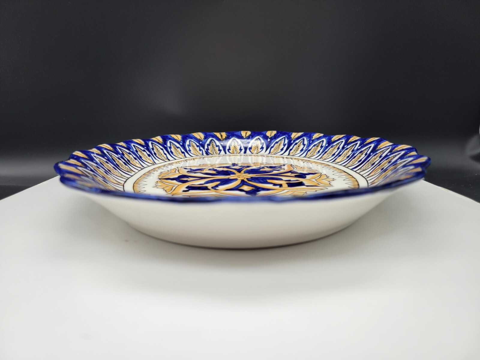 I. Godinger Italian Platter Scalloped Oval Cobalt Blue and Yellow 11.5″