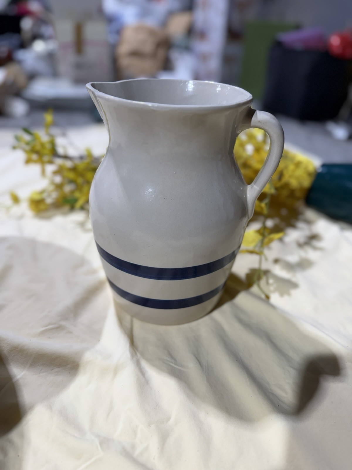 Vtg RRP Co Robinson Ransbottom Blue Band Stoneware 3pc Set Bowl Pitcher