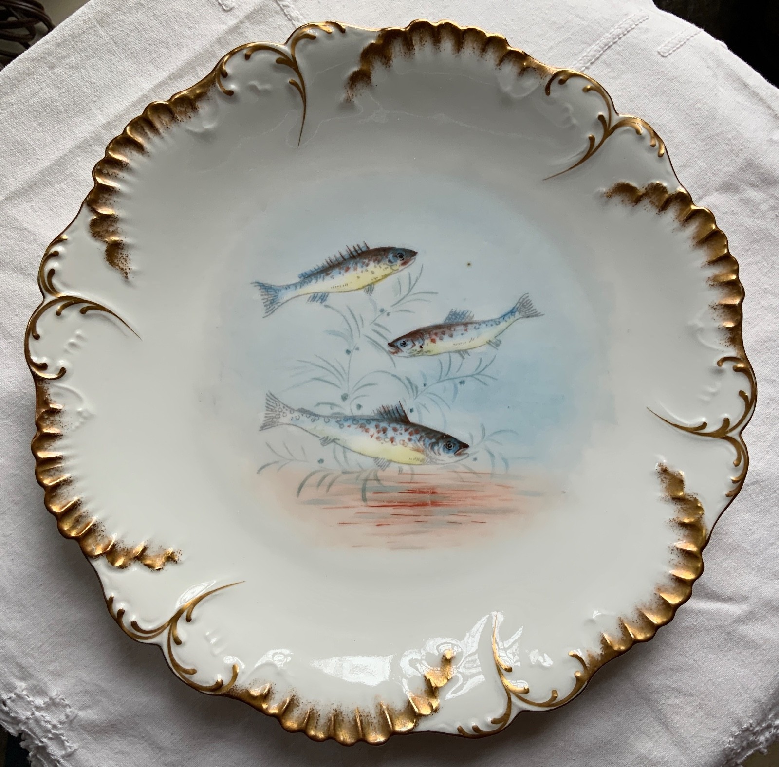 LAVIOLETTE ELITE LIMOGES FISH PLATTER & PLATE SET C.1896-1905 HIGGINS & SEITER