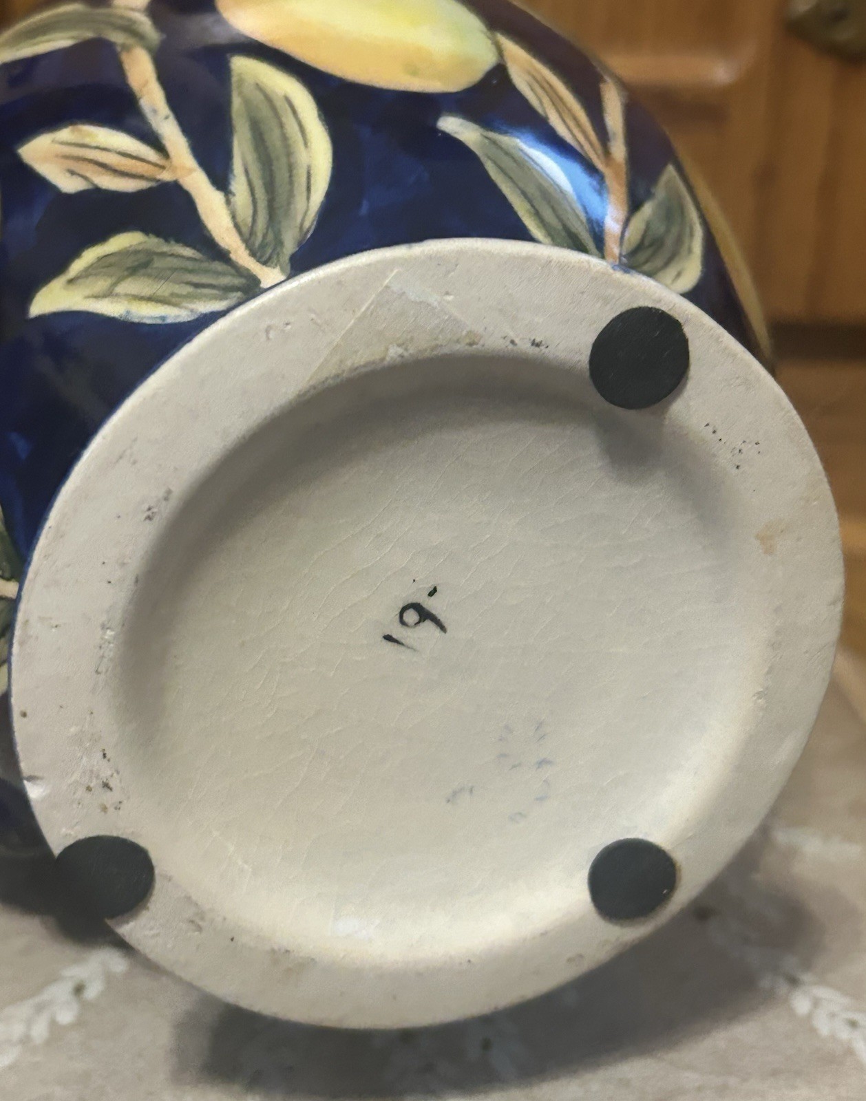 Dept. 52 – Handpainted Cobalt Blue Ceramic Pitcher, Yellow Fruit