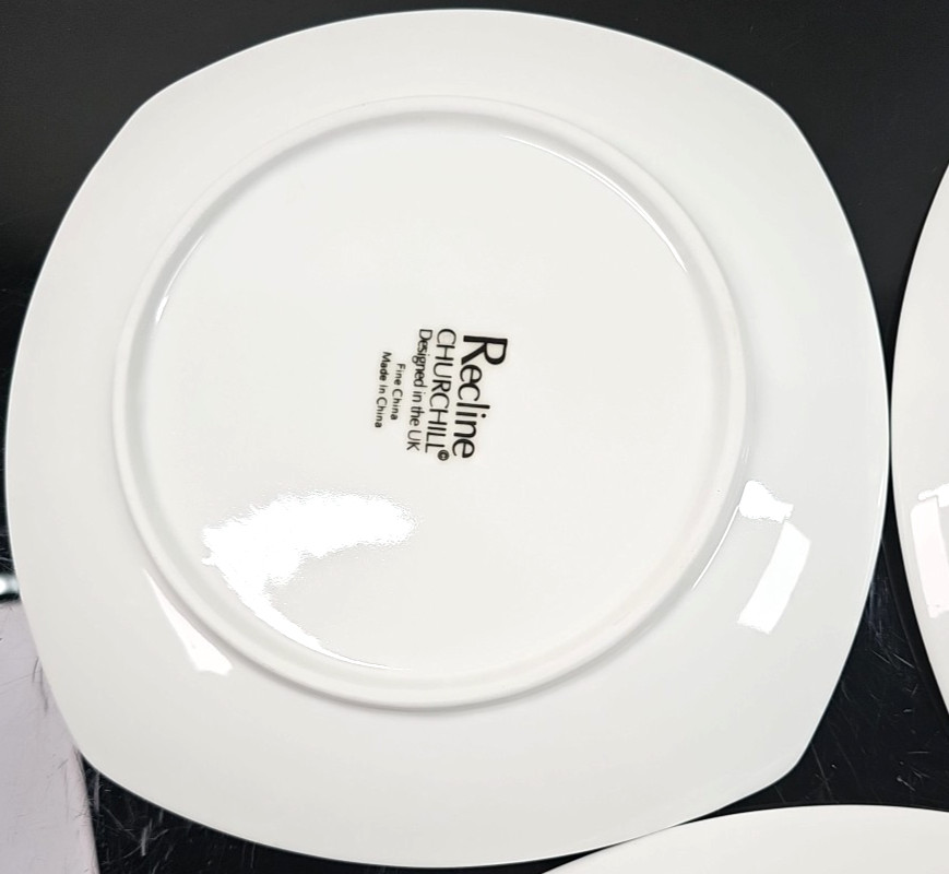 3 Churchill Recline Square Salad Plate Set White Elegant Serving Dining Dish Lot