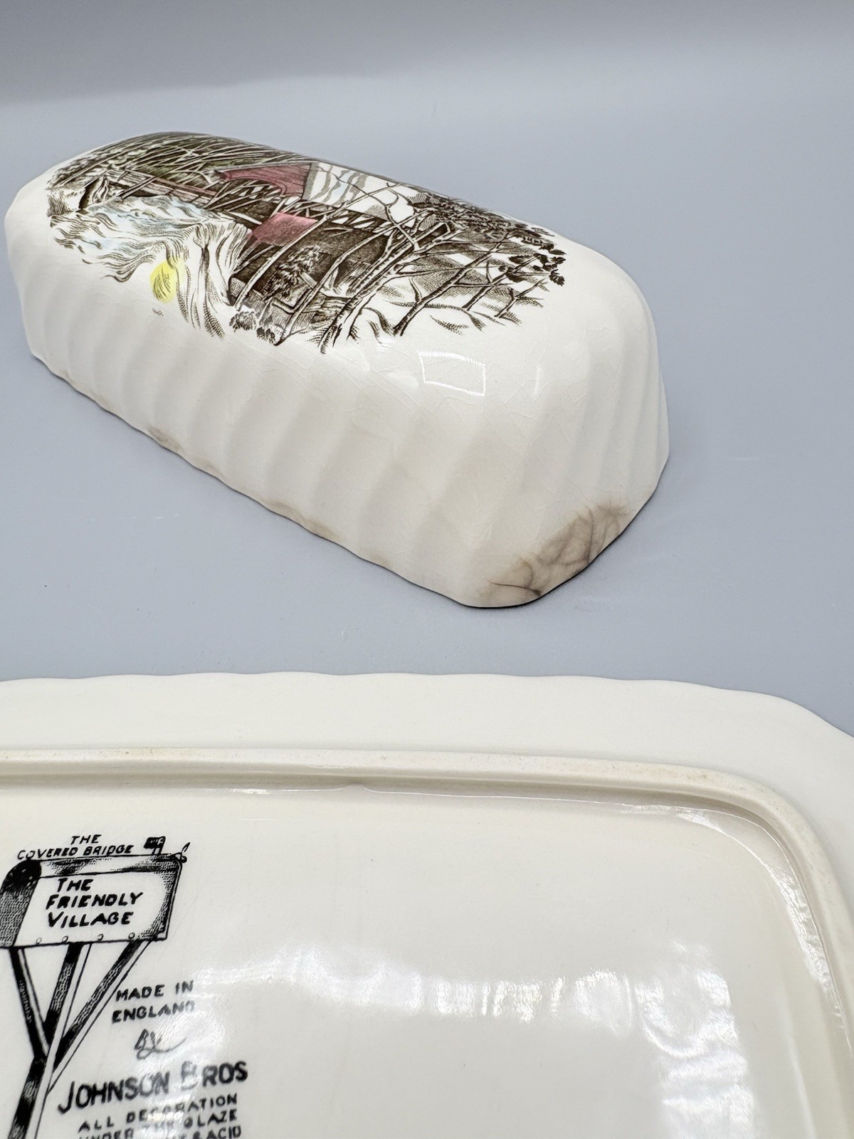 Johnson Brothers Friendly Village Butter Dish The Covered Bridge Vintage England