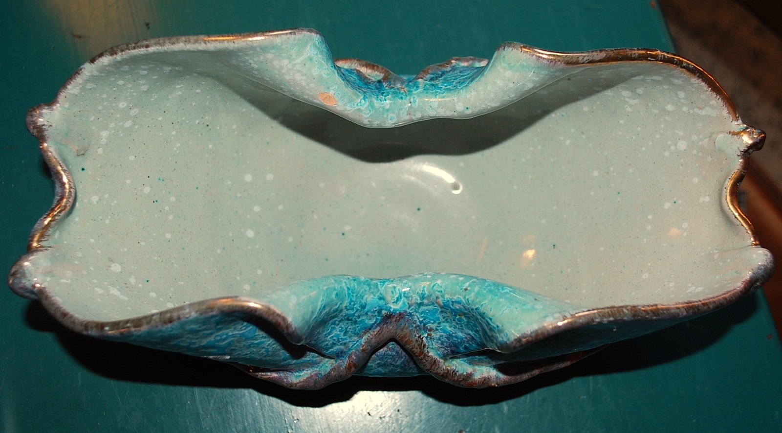 Vtg ITALY Handmade PINCHED STUDIO ART POTTERY Bowl BLUE DRIP GLAZE MCM Numbered