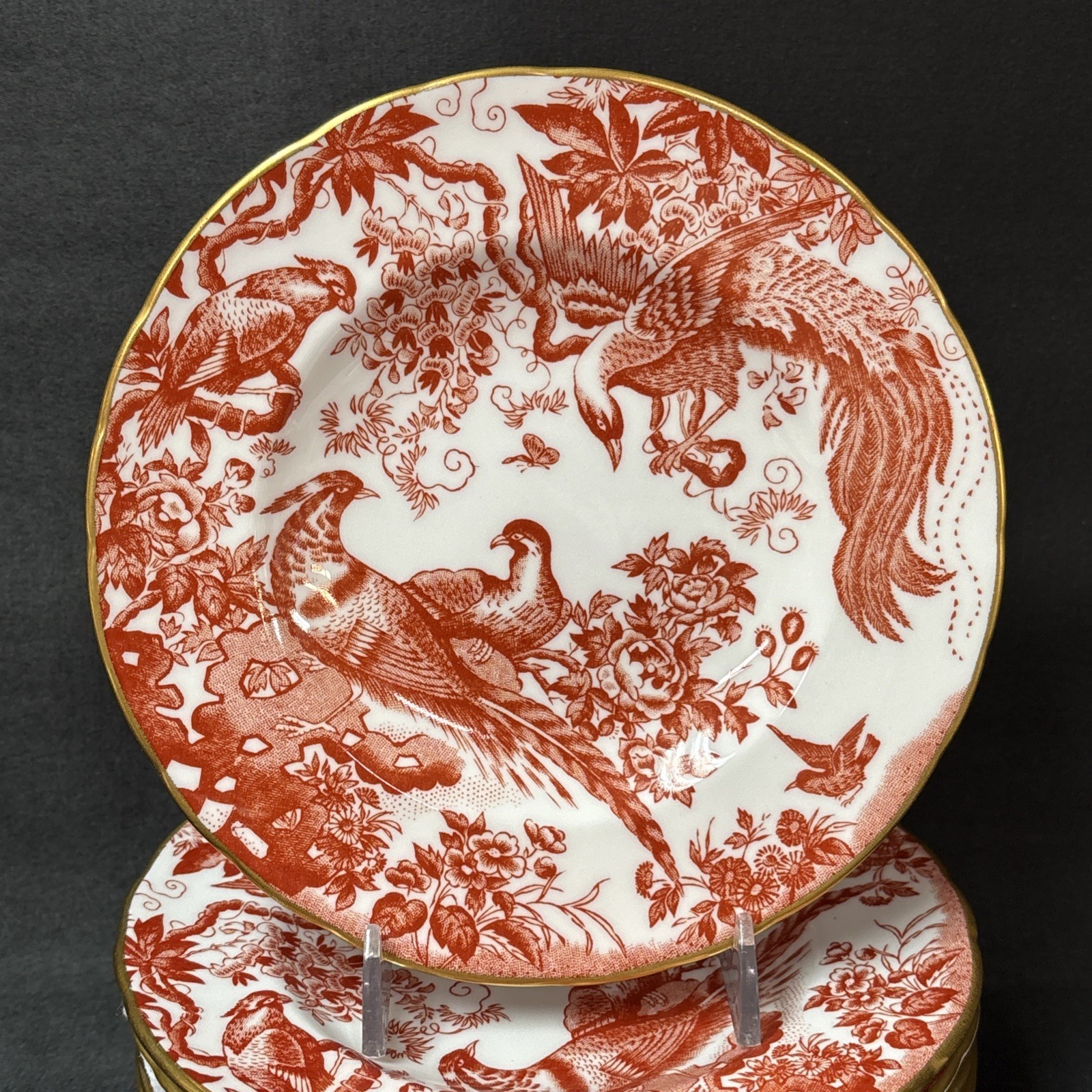 Royal Crown Derby RED AVES ~Older Scalloped ~ Bread Plate 6 1/4 Inches