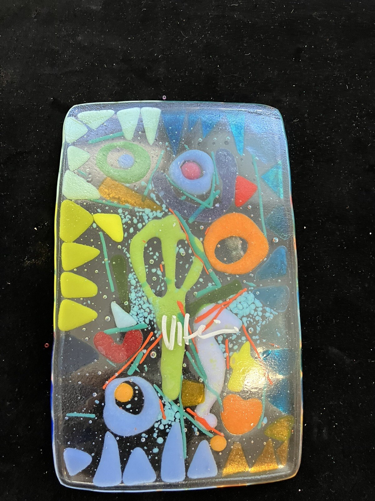 “Seashore Memories “Original Fused Art Glass Handmade 8.5”x5” Rectangular Tray