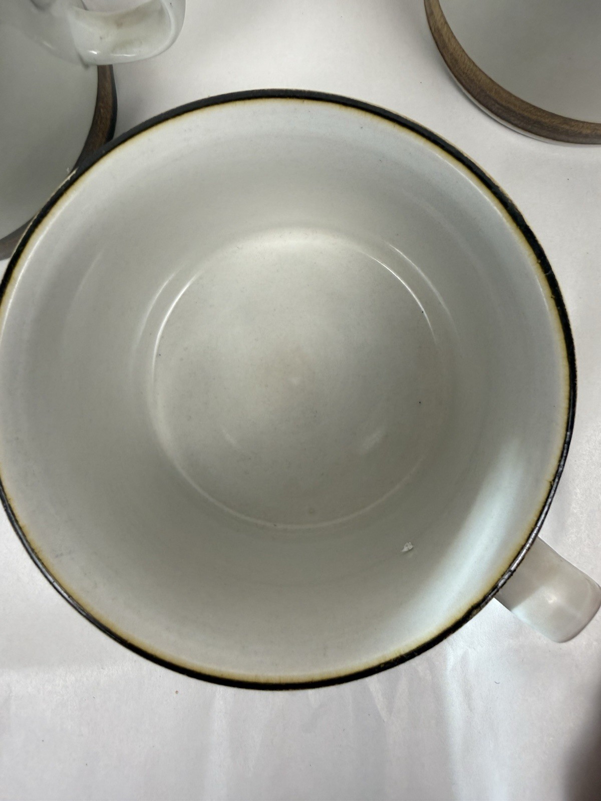 Vintage Norway Stavangerflint Coffee Or Tea Cups MCM 3” Brown Trim Set Of 4