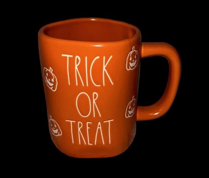 Rae Dunn Orange Halloween Trick Or Treat White Pumpkins Coffee Mug New Farm