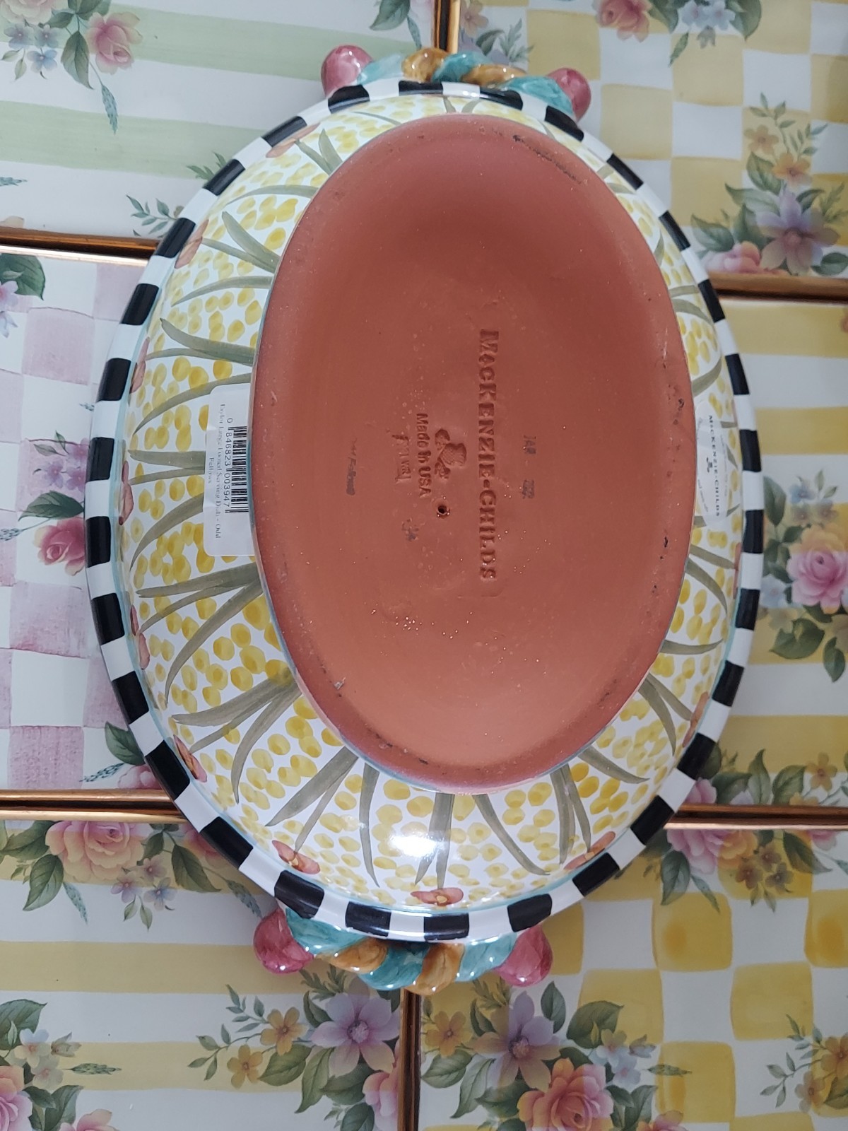 MacKenzie-Childs Taylor Odd Fellows Ceramic Footed Bowl With Courtly Check