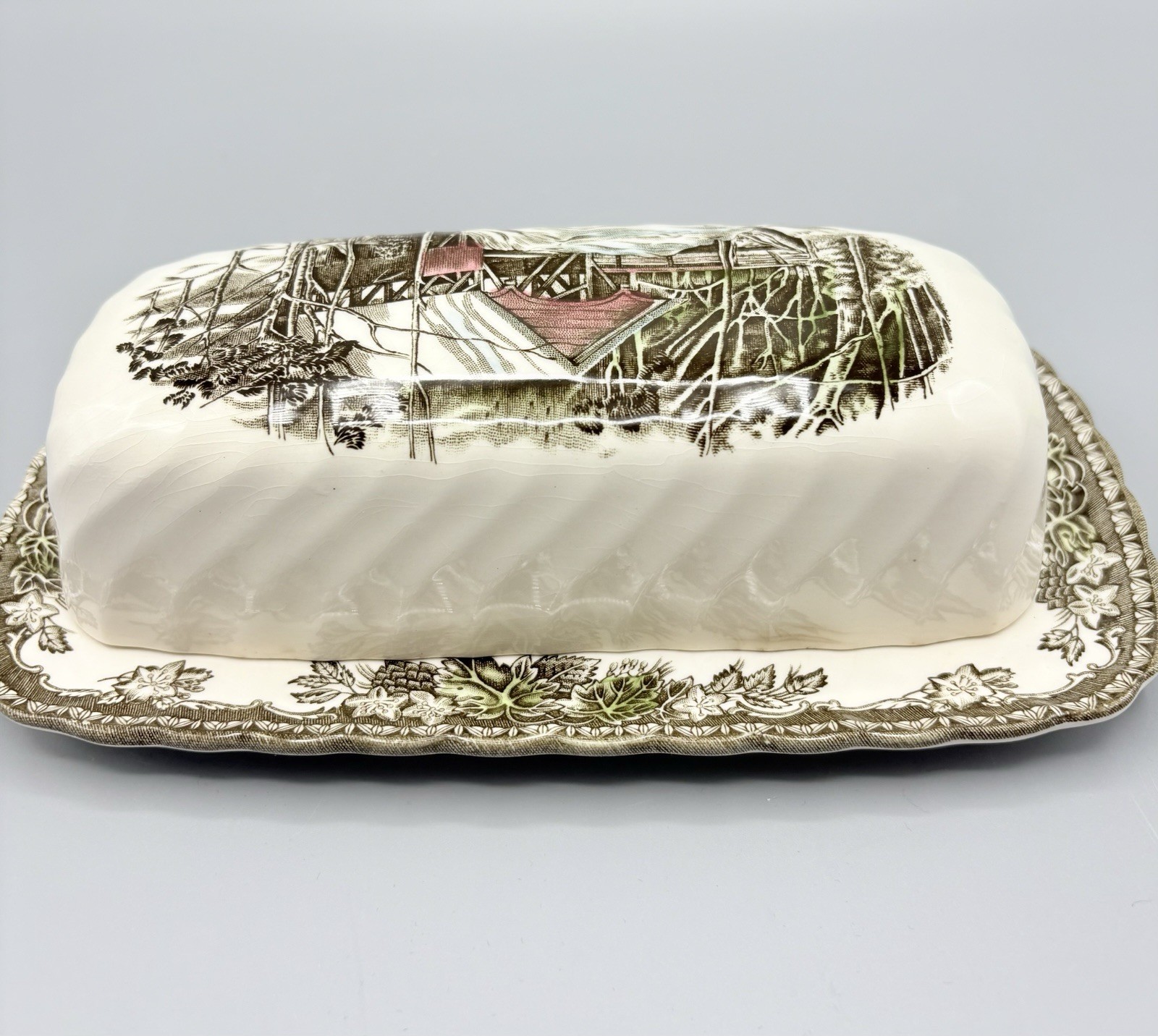 Johnson Brothers Friendly Village Butter Dish The Covered Bridge Vintage England