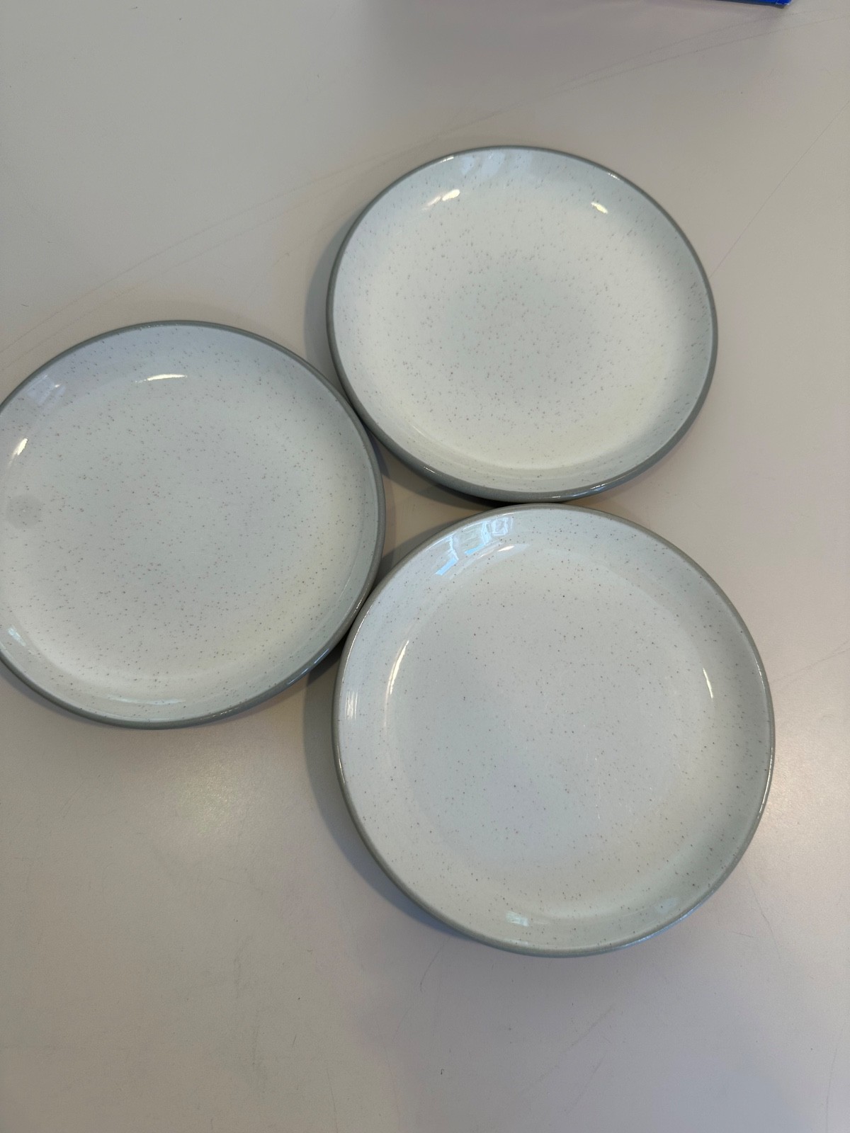 LOT of 3 Vintage Harkerware Stone Small 6” Plates Speckled Gray Trim