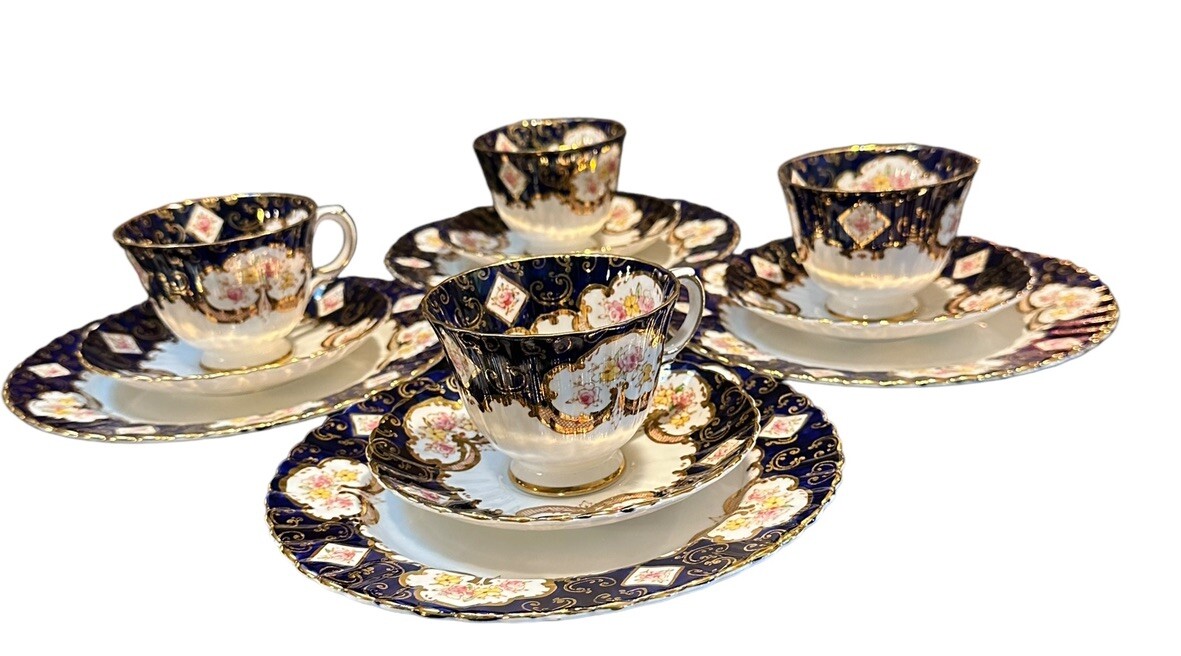 Royal Stafford Bone China England Heritage Cobalt Blue TRIO(s) Cup Saucer Plate