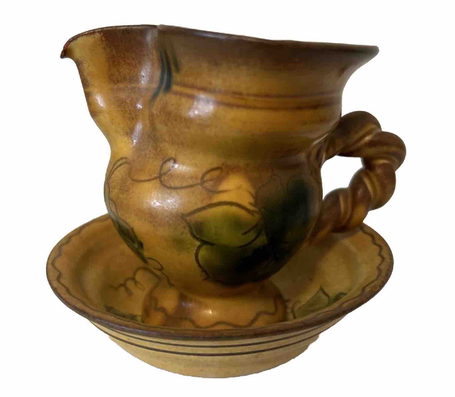 Miniature SN Liechtenstein Pitcher Creamer w Saucer Bowl Handmade Tuscan Grapes