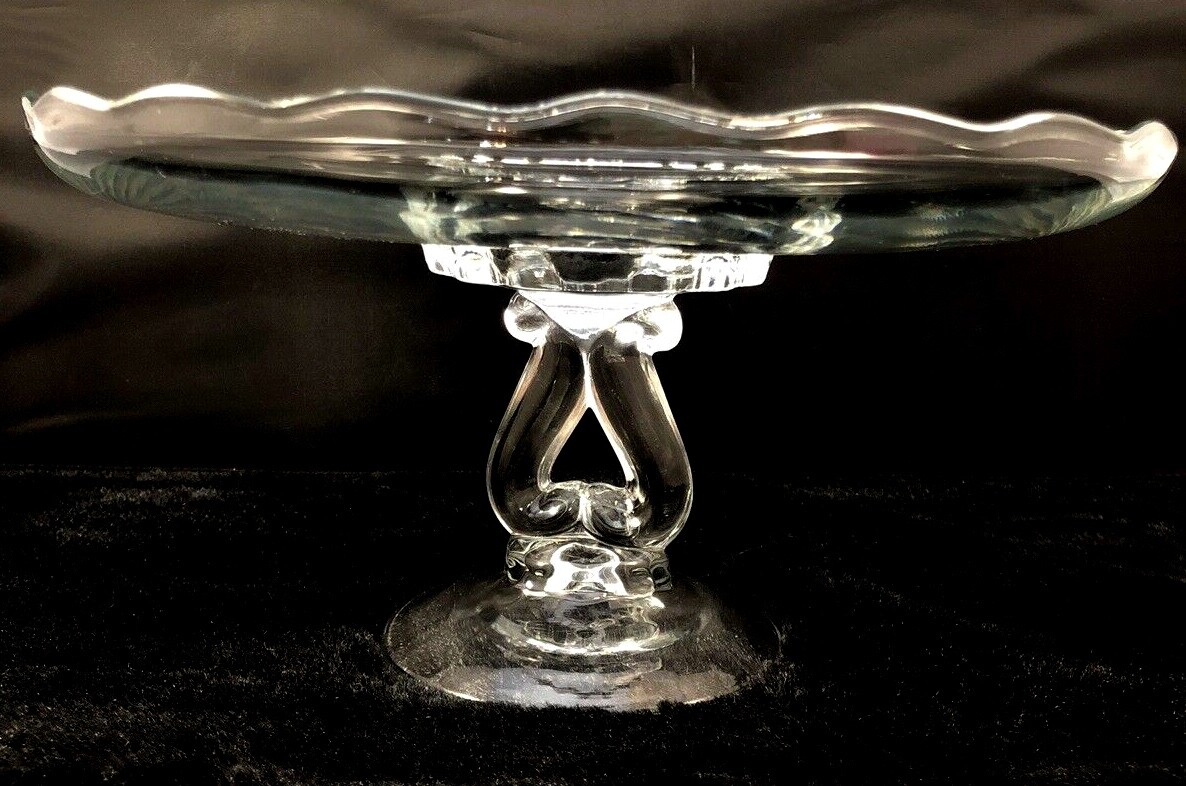 Viking Martinsville Princess Clear Heart Stem Pedestal Cake Plate 11″