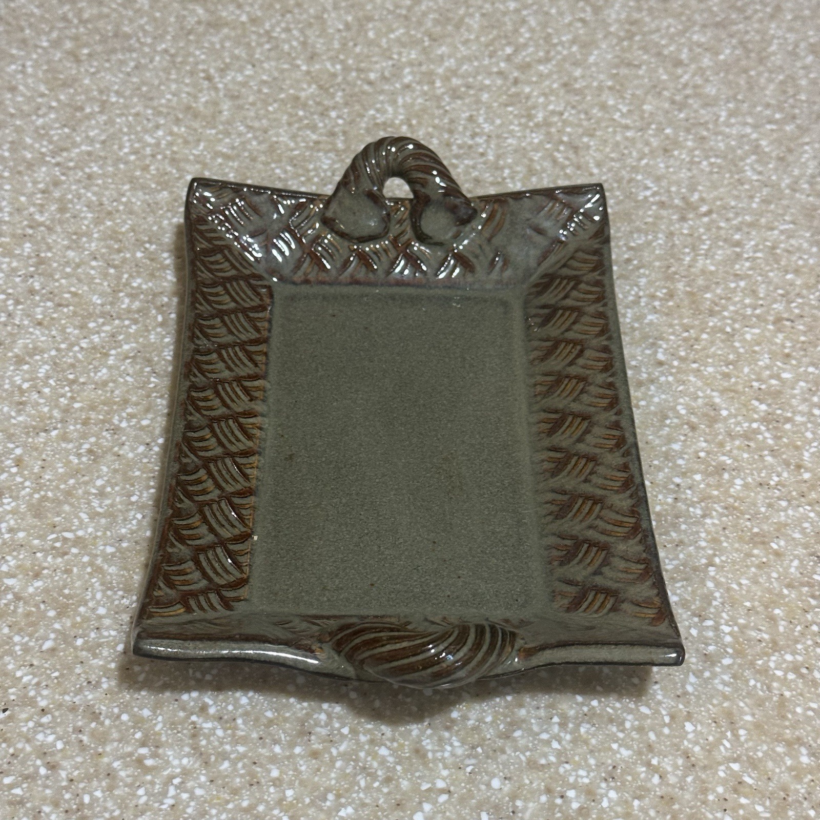 Thomas Pottery Basketweave Tray North Carolina Green Lead Free Handcrafted Dish