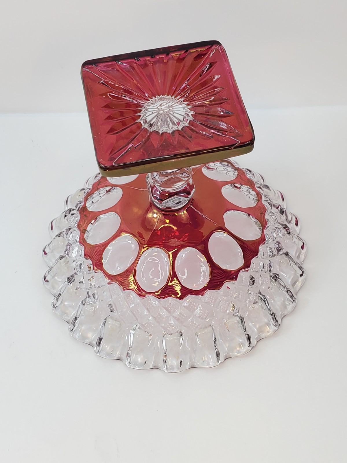 Vintage Westmoreland Compote Ruby Stain Ruffled Edge Glass Pedestal Bowl
