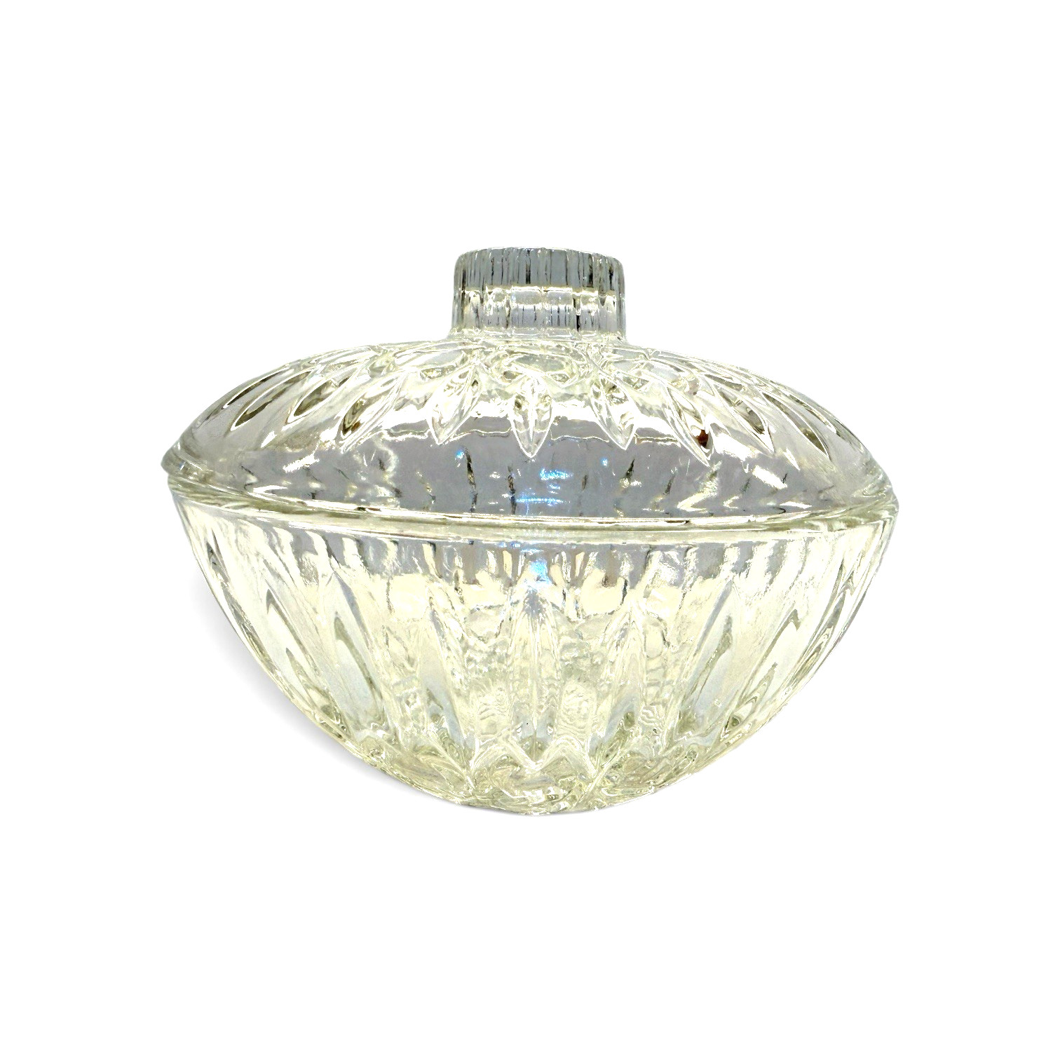 Vintage Pasari Clear Glass Covered Candy Dish Indonesia Hearts & Medallion 6″