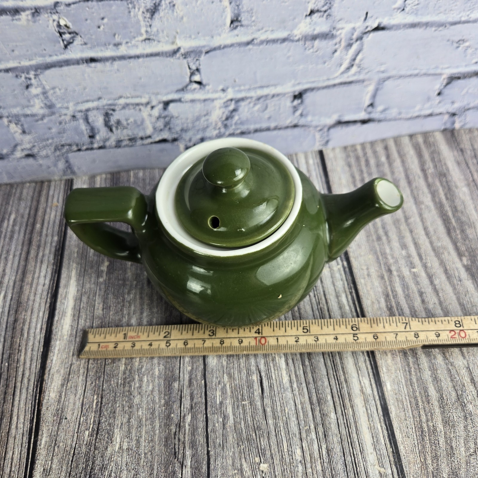 Vintage Dark Green Glazed 4″ Tall 1 Cup Personal Teapot