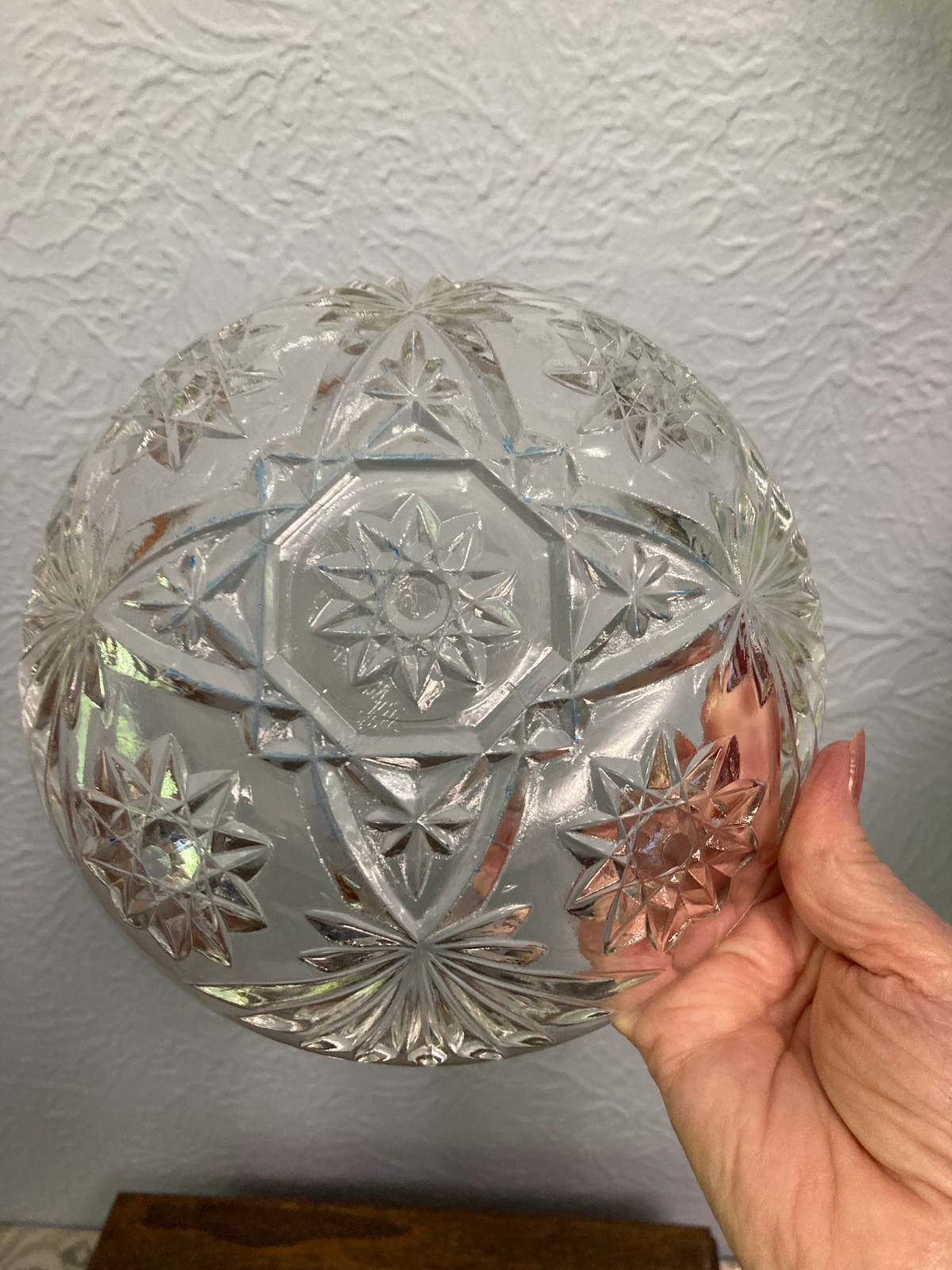 Vintage Anchor Hocking Clear Pressed Glass Bowl W/ Star of David pattern