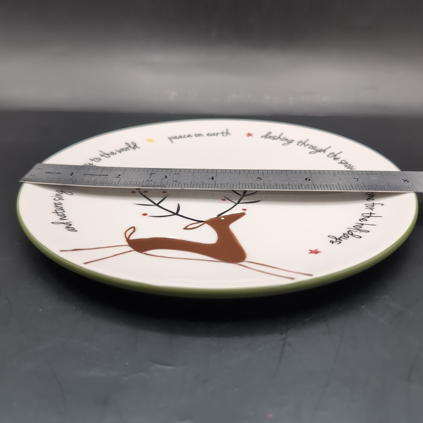 Set of 5 Holiday Home Christmas Salad Plates 8” Reindeer Joy Peace Earth Whimsic