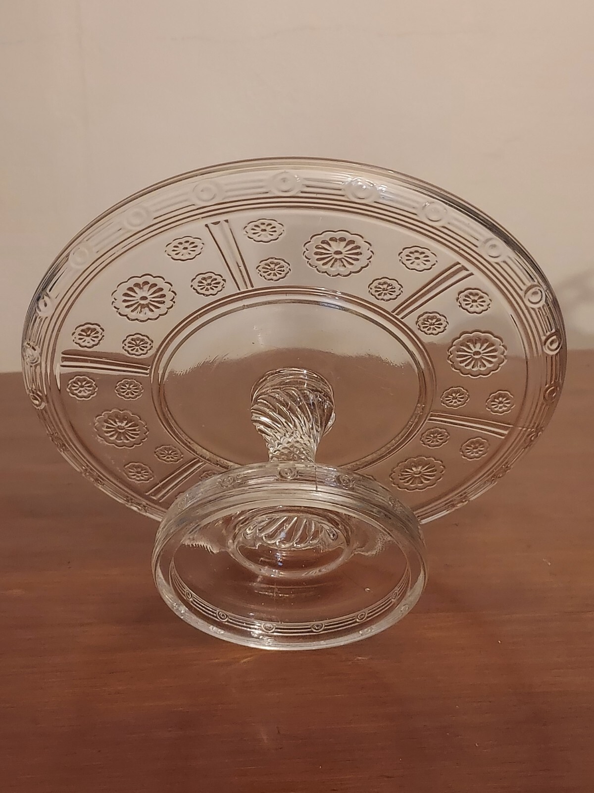 EAPG Bryce Bros MAGIC Rosette Pattern Glass CAKE STAND Swirl Twist Stem Plate