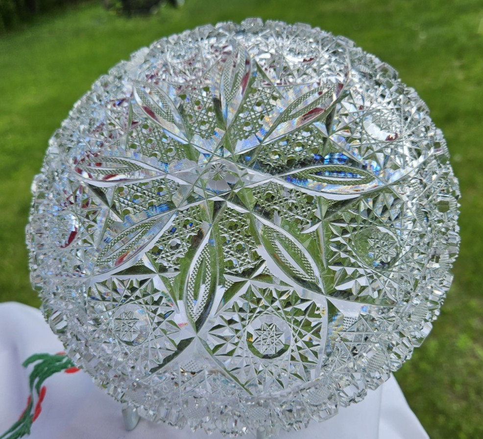 Parsche Name Propeller American Brilliant Period Cut Glass Low Bowl ABP, 7-7/8″