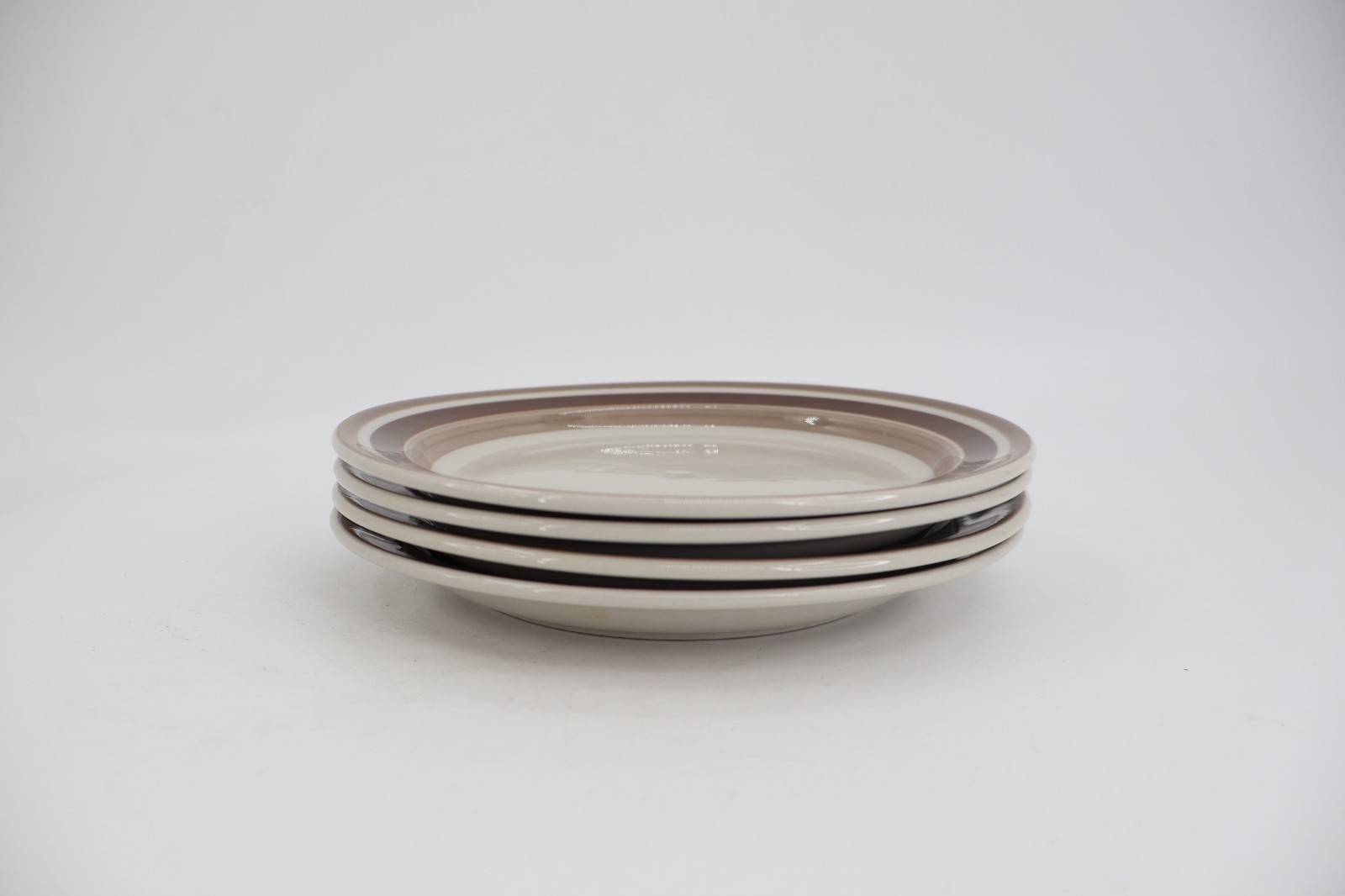 Arabia Finland Pirtti Salad Lunch Plates 7.75″ Brown Stripe Stoneware Lot of 4