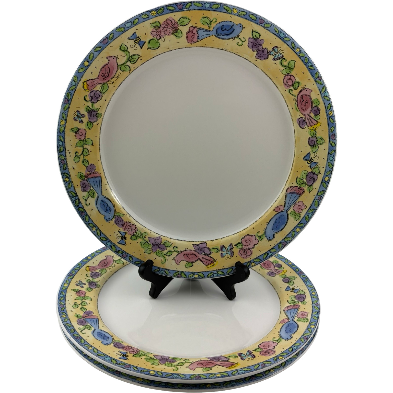 Sango Birds and the Bees Dinner Plates Set of 3 VTG 11″ Sue Zipkin Stoneware