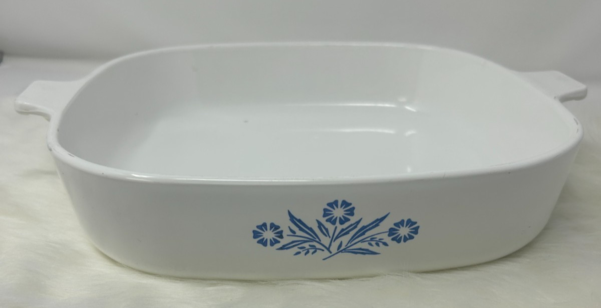 CorningWare P-16-B Blue Floral Square Casserole Dish 11 in Made in USA VINTAGE
