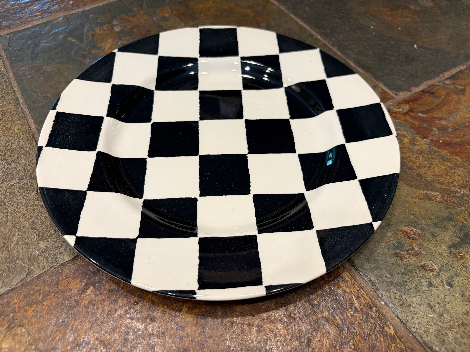 Royal Stafford Chequers Coupe Dinner Plate 11″ Black White Checkers