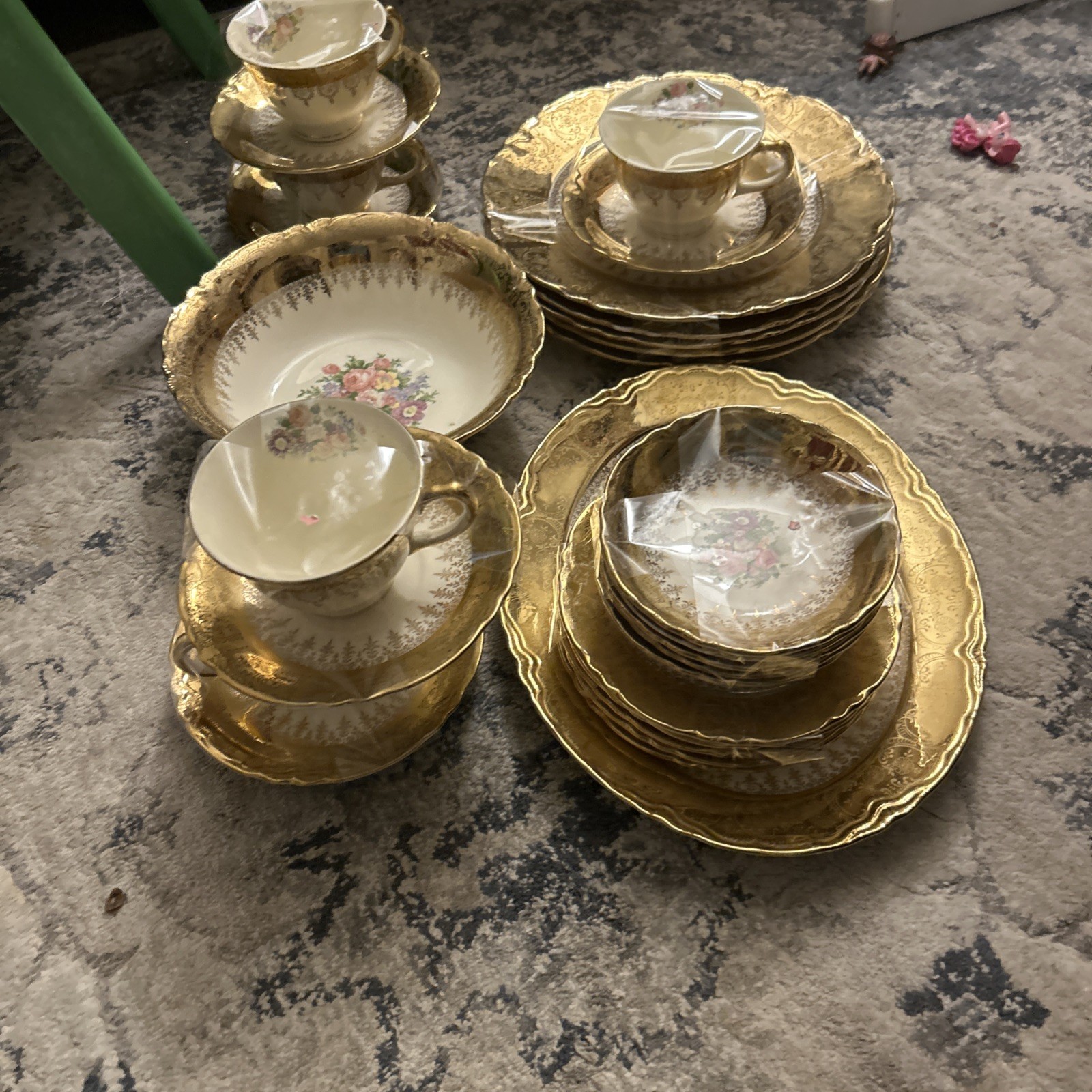Homer Laughlin Vogue 22K Gold Flowers Victorian Republic Set Vintage