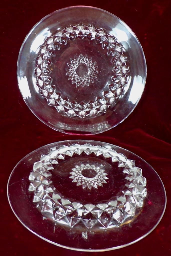 2 Amazon Dessert Plates Sawtooth Band Bryce Bros Clear Glass EAPG 1890 Antique
