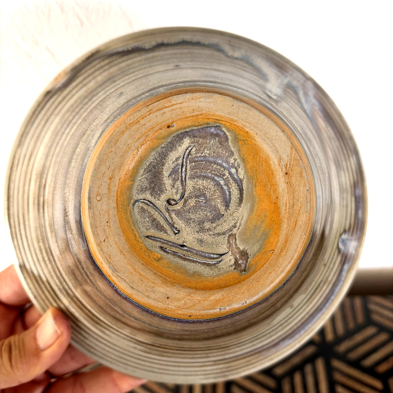 Vintage Hand Thrown Studio Art Pottery Bowl / Dish 7×3″ Gray Blue Drip Glaze