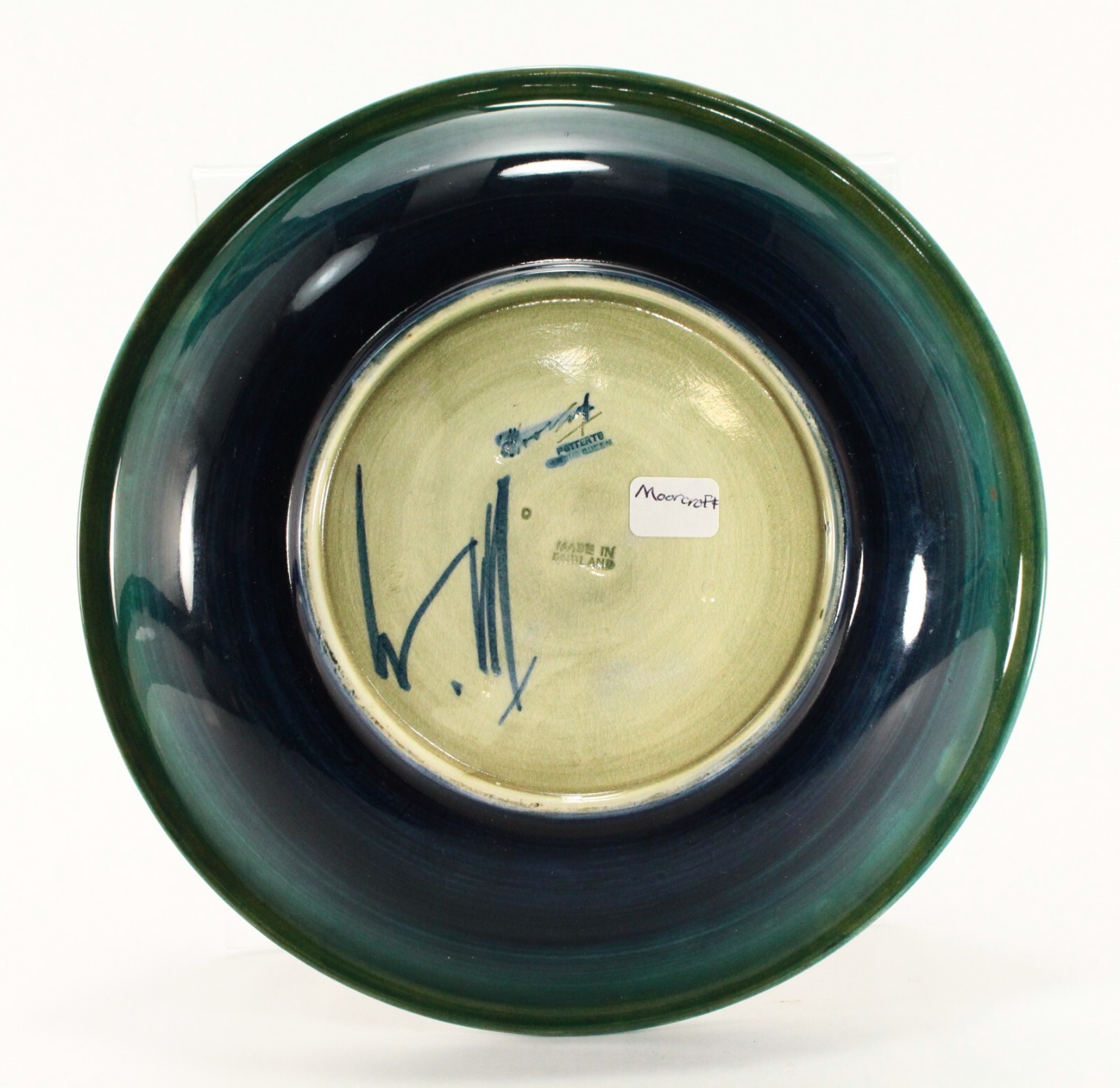 = 1930s Moorcroft Pottery Flambe Plate With Leaf & Berry Green Glaze England 9″