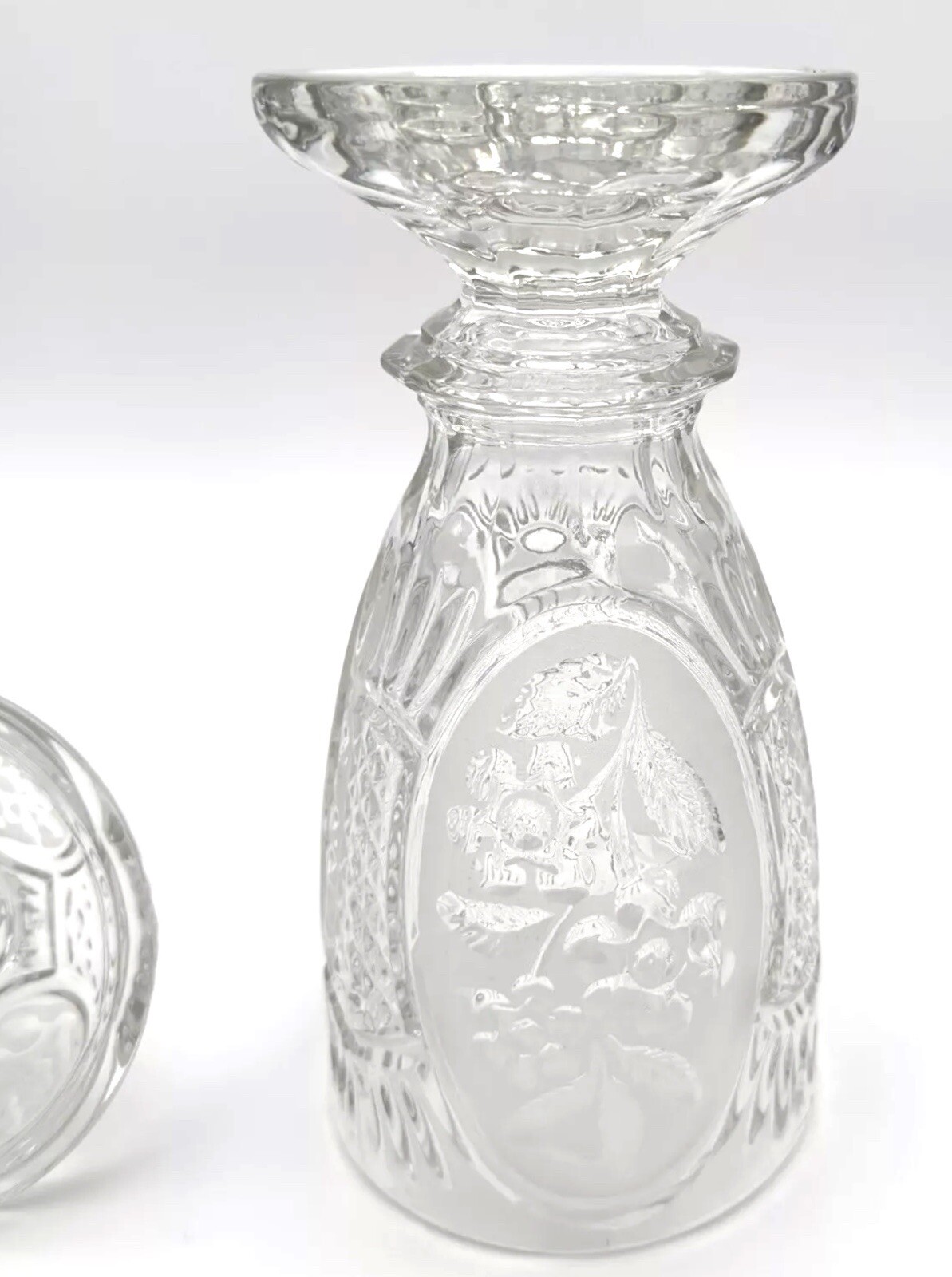 Apothecary Jar Lidded Etched Floral Patterns 15″ Crystal D’Adriana of Yugoslavia