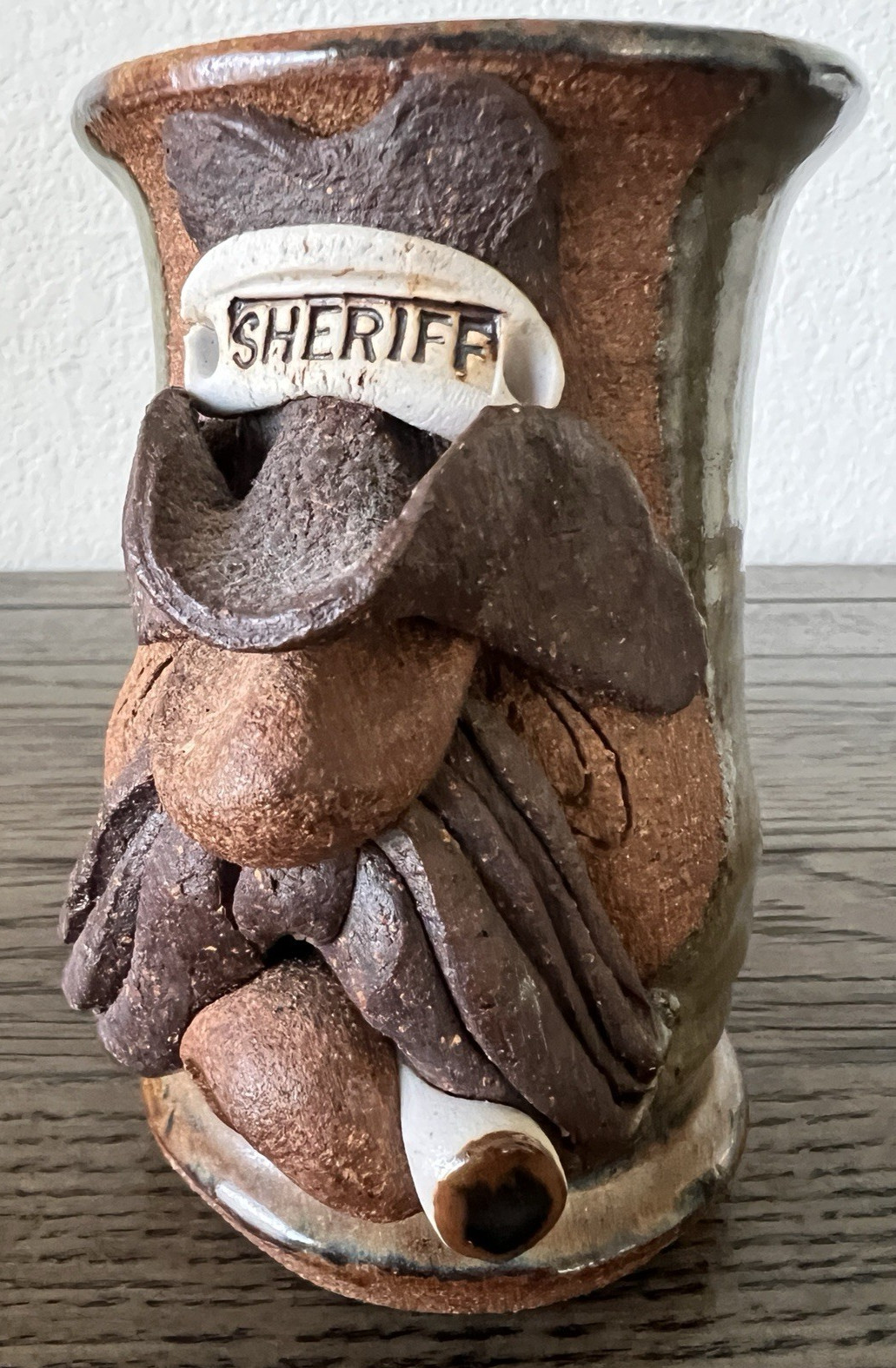 Ugly Funny 3D Face Mug MMS Mahon Stoneware Pottery Mustache Man Cowboy Sheriff