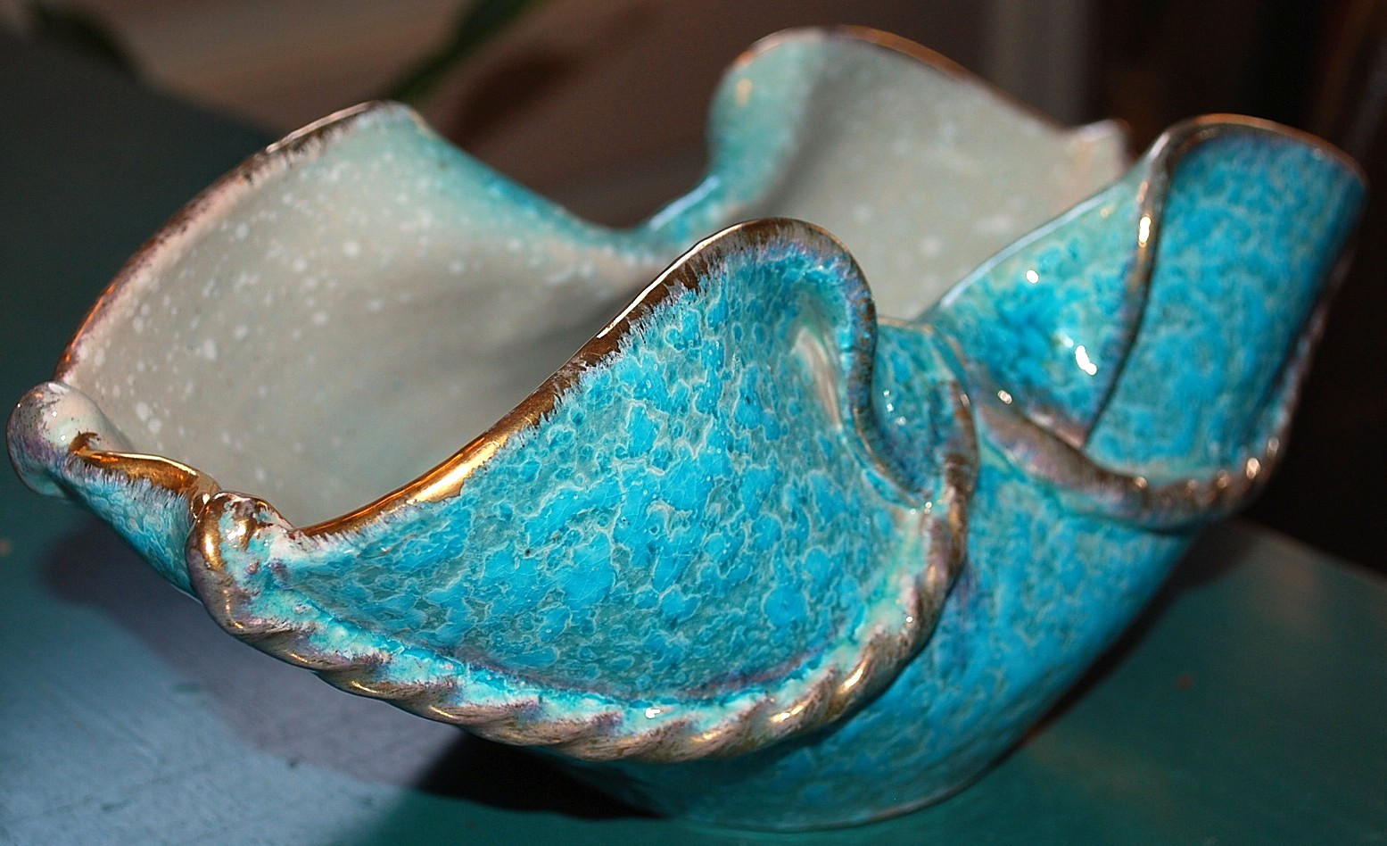 Vtg ITALY Handmade PINCHED STUDIO ART POTTERY Bowl BLUE DRIP GLAZE MCM Numbered