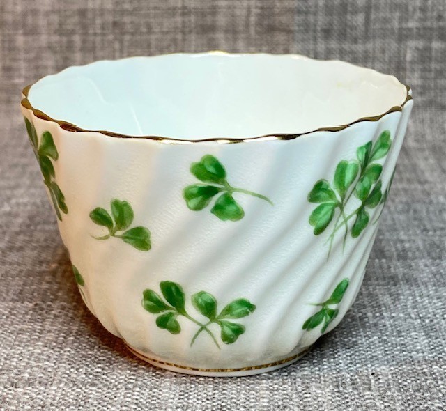 2 pc AYNSLEY England Cream & Sugar Set Bone China Green Clover Motif Gold Trim