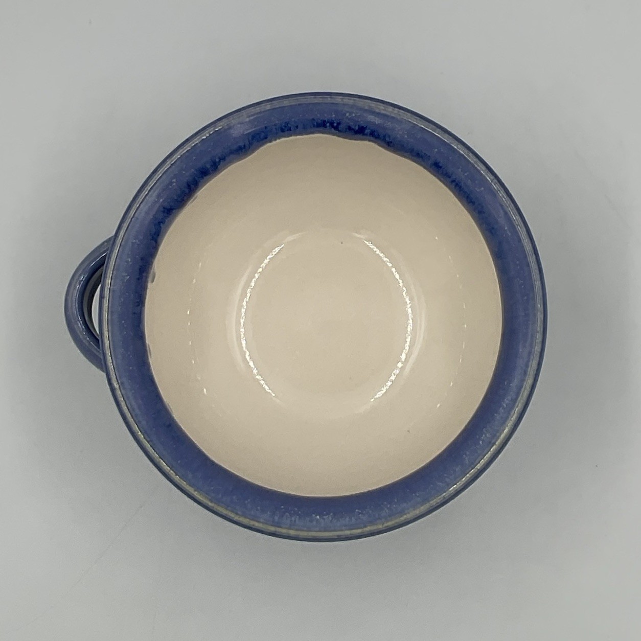 Blue Drip Studio Pottery Hand Thrown Bowl with Single Handle