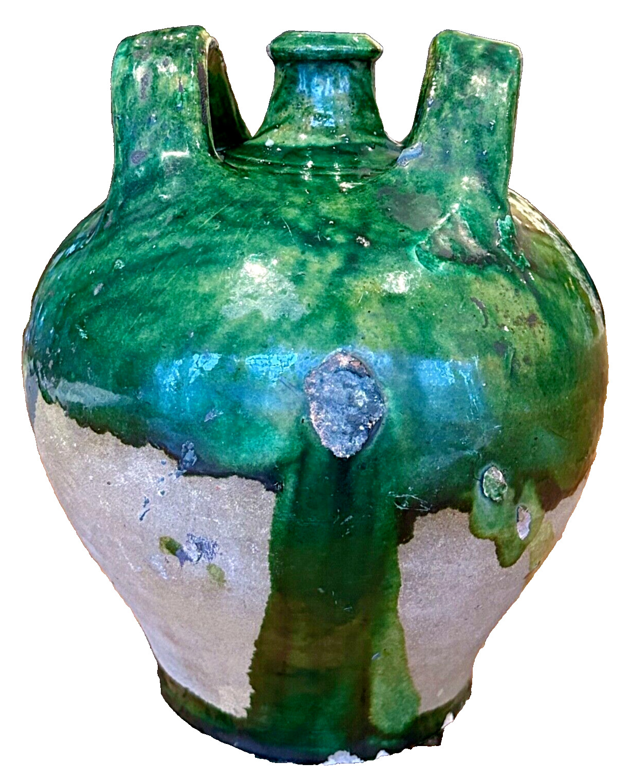 FRENCH ANTIQUE CONFIT POTTERY TERRA COTTA GREEN GLAZE CERAMIC EARTHENWARE