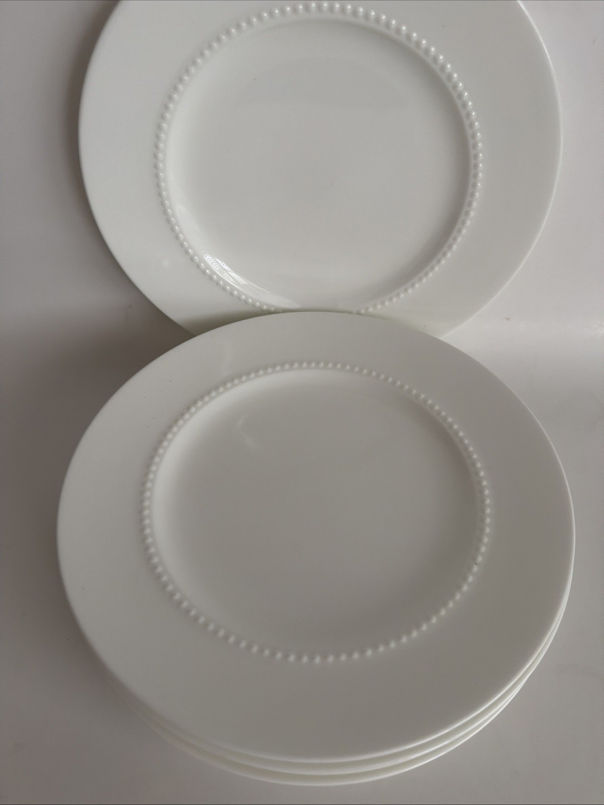 5 Crate And Barrel 8 1/4″ Salad Plate White Pearl Nikko Embossed Bead Japan Lot