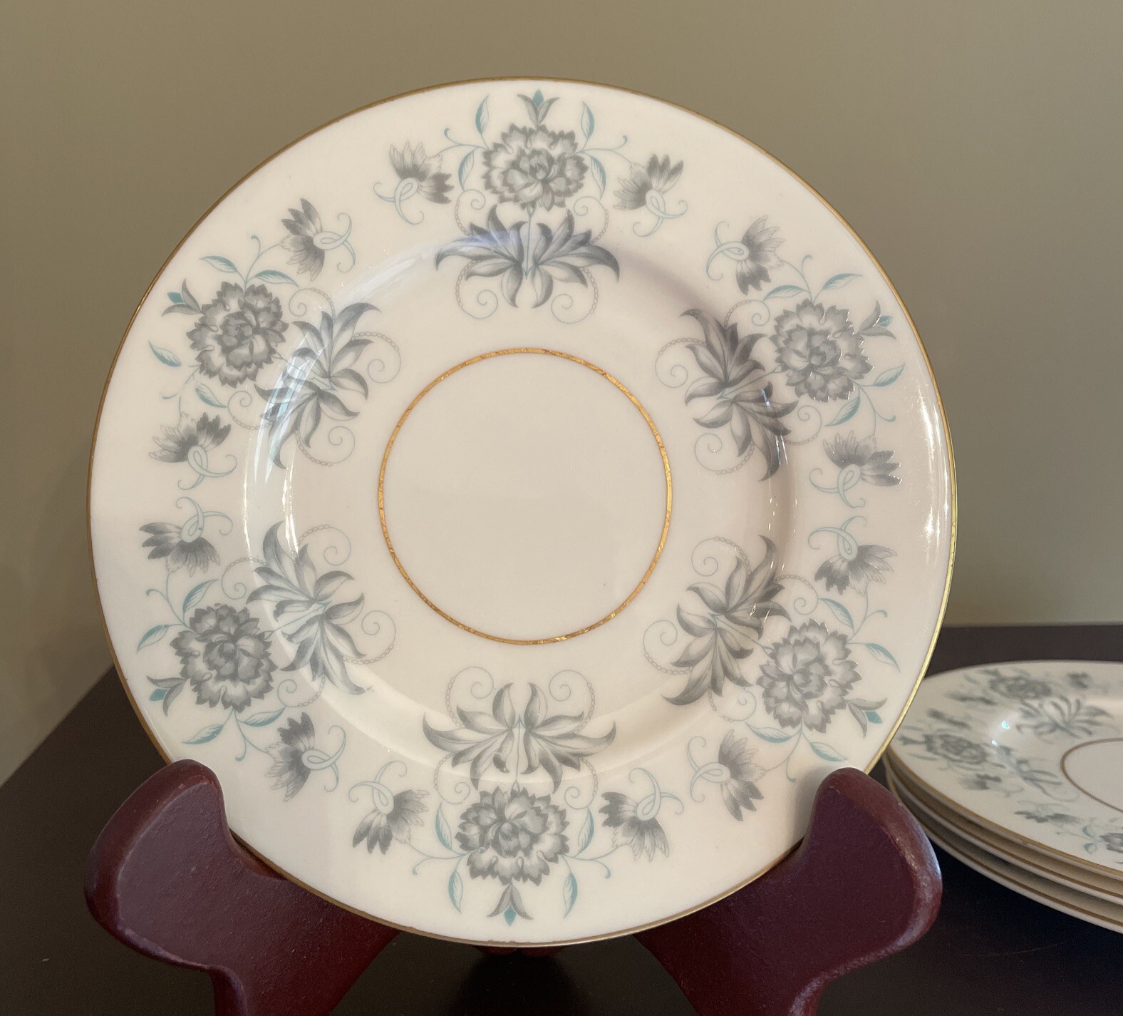 Castleton China Caprice 6.25” Bread Plates Blue Florals Gold Trim Set Of 4 USA