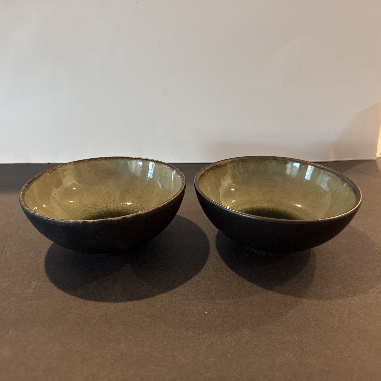 Lot of 2 Jars Cereal Soup Bowl Matte Black Green 5 1/2 Inches Made In France