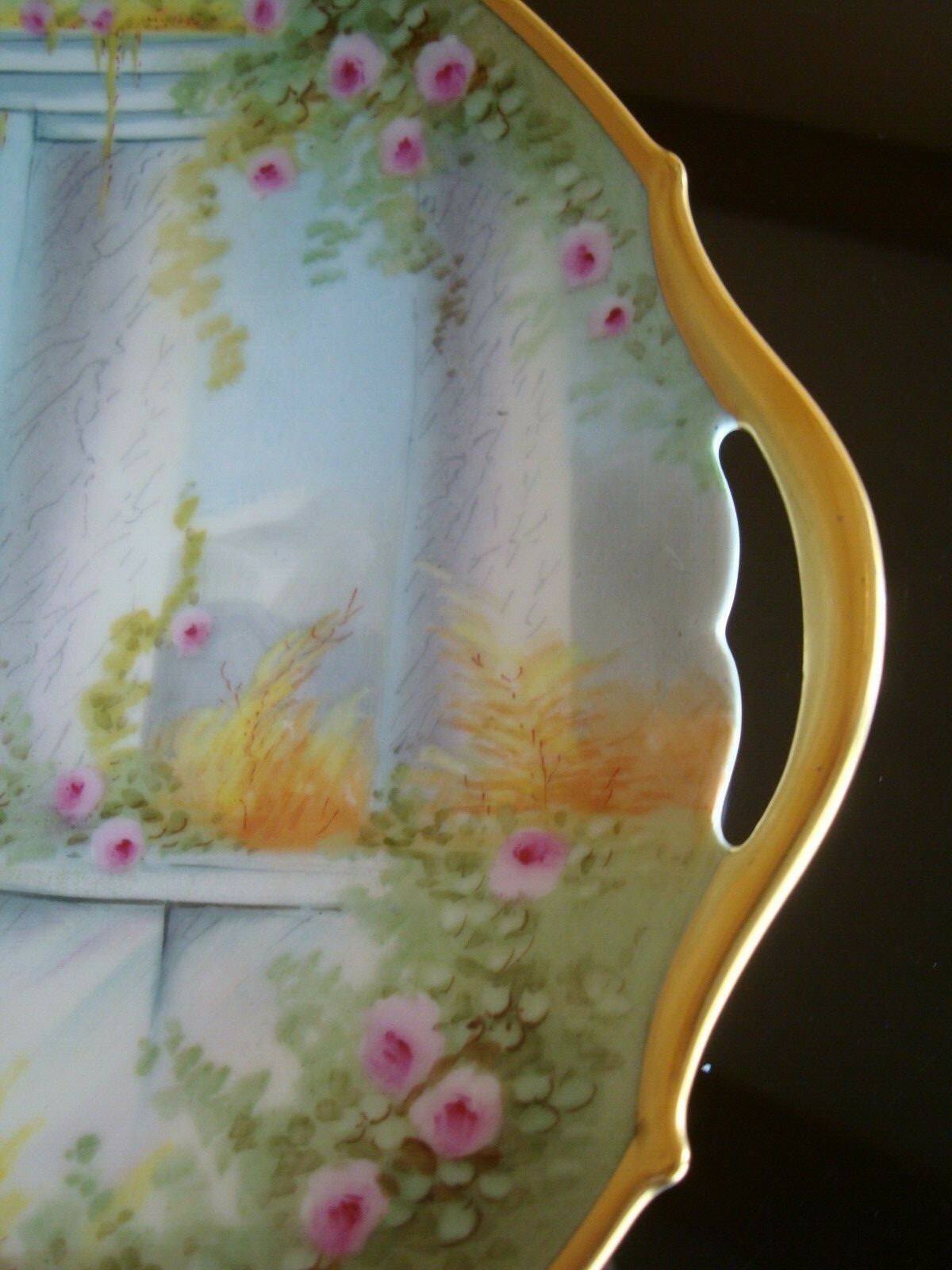 PICKARD HAND PAINTED VELLUM SIGNED “GASPER” CAKE PLATE, ITALIAN GARDEN, 10″