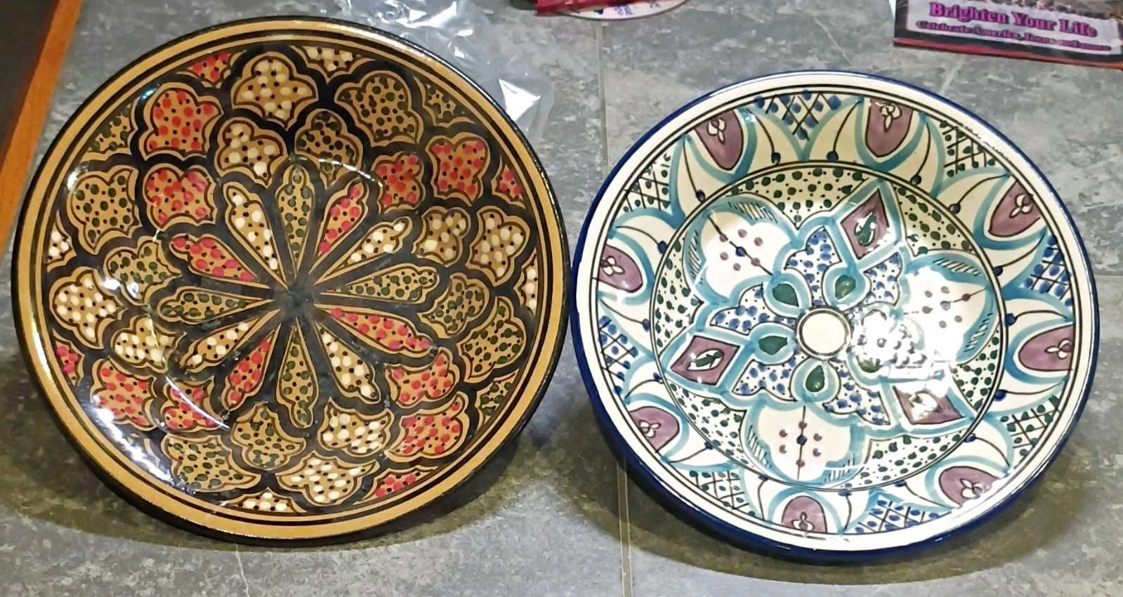 2 Tunisian Le Souk Ceramic Decorative Hand Painted 9 In. Bowls