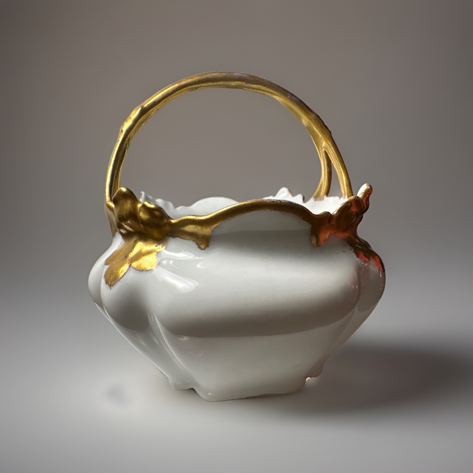 Rare Antique RS Germany Porcelain Basket Gold Gilt Art Nouveau c.1910 Excellent