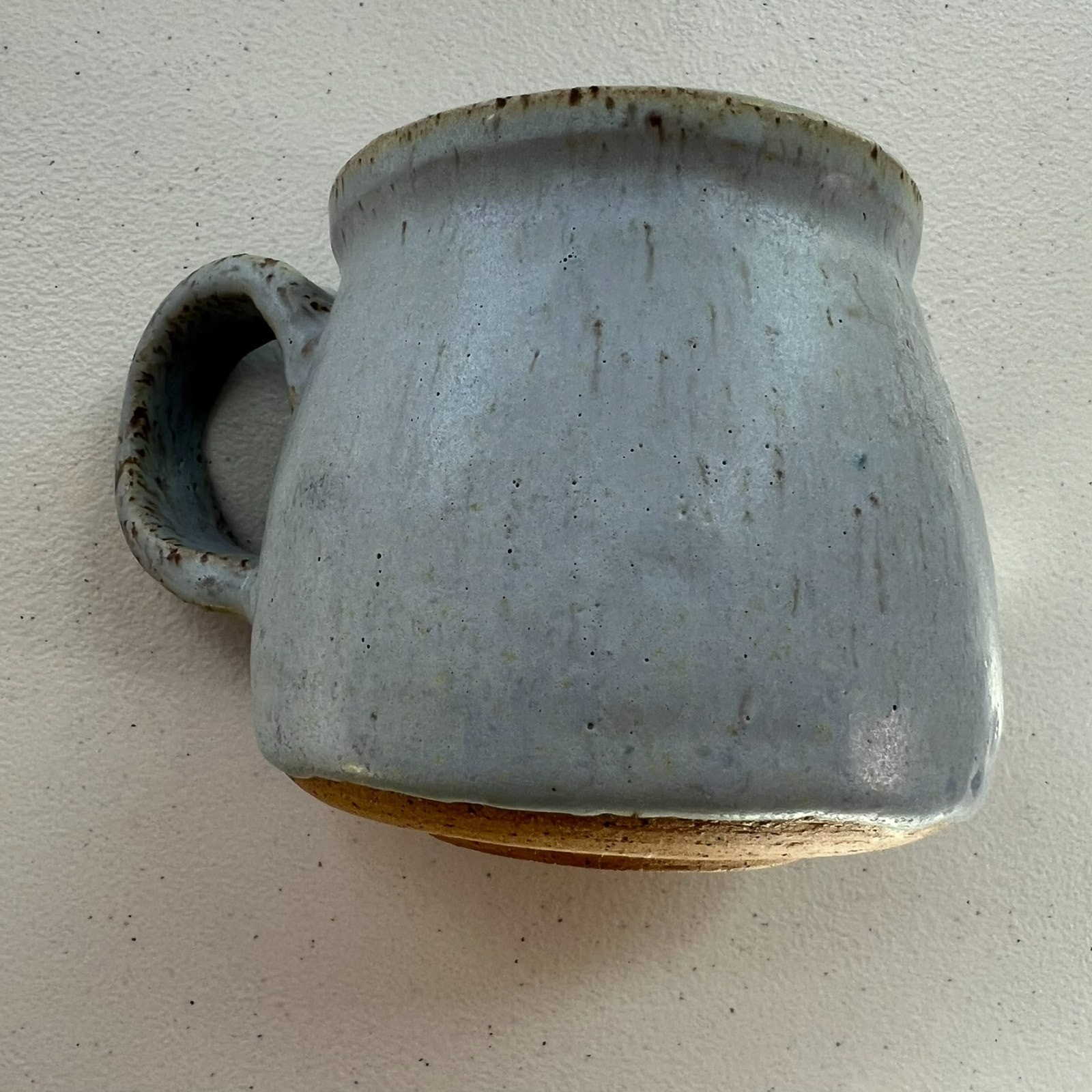Studio Art Pottery Signed Mug Handmade Matte Stoneware Blue Dipped Speckle